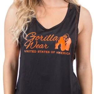 Gorilla Wear Womens Odessa Cross Back Tank Top – Black/Neon Orange Fitness